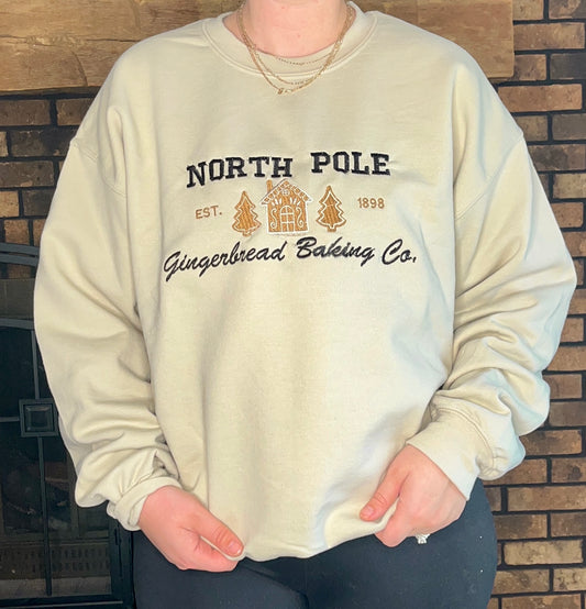 Embroidered North Pole Crewneck Sweater