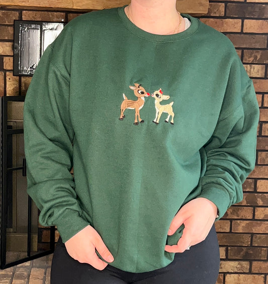 Embroidered Rudolph Crewneck Sweater