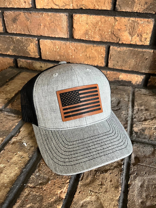 Copy of Trucker Hat with Engraved Leather Patch - American Flag