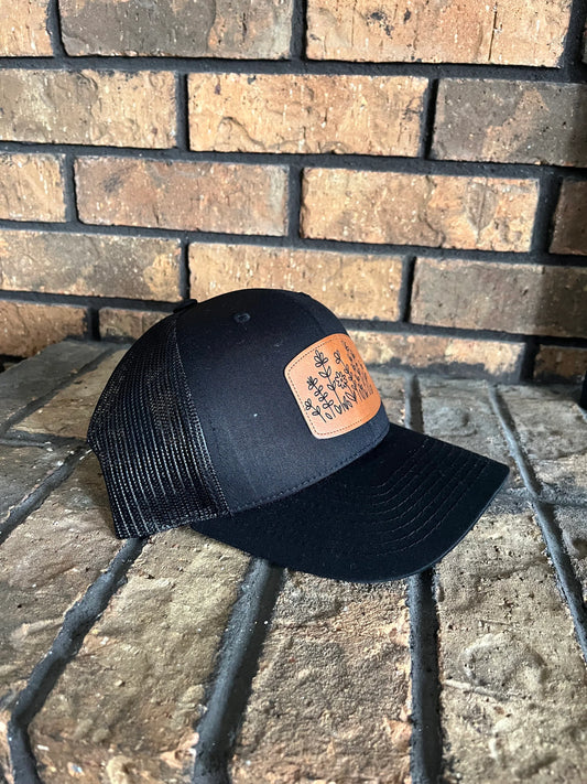 Trucker Hat with Engraved Leather Patch - Flowers